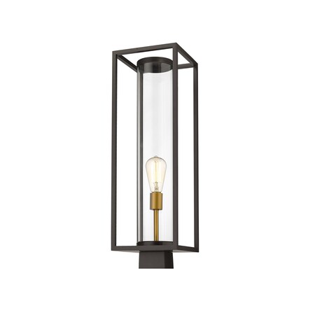 Z-Lite Dunbroch 1 Light Outdoor Post Mount Fixture, Deep Bronze + Outdoor Brass & Clear 584PHBS-DBZ-OBS